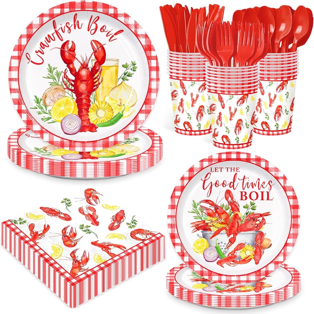 Crawfish Boil Party Supplies Disposable Tableware Set - Red